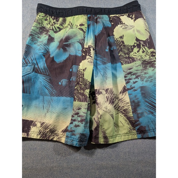 Speedo Mens Tropical Floral Palm Print Swim Trunks Blue Green Board Shorts Med - Picture 6 of 8